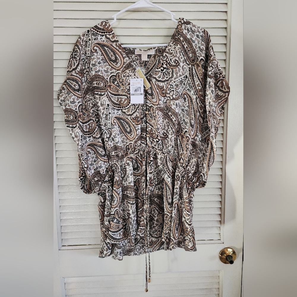 NWT Michael Kors Neutral Paisley Drawstring Blouse